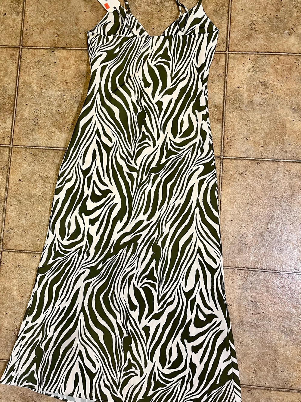 Georgie Olive and White Zebra-Print Maxi Slip Dress with V-Neckline - Picture 3 of 7